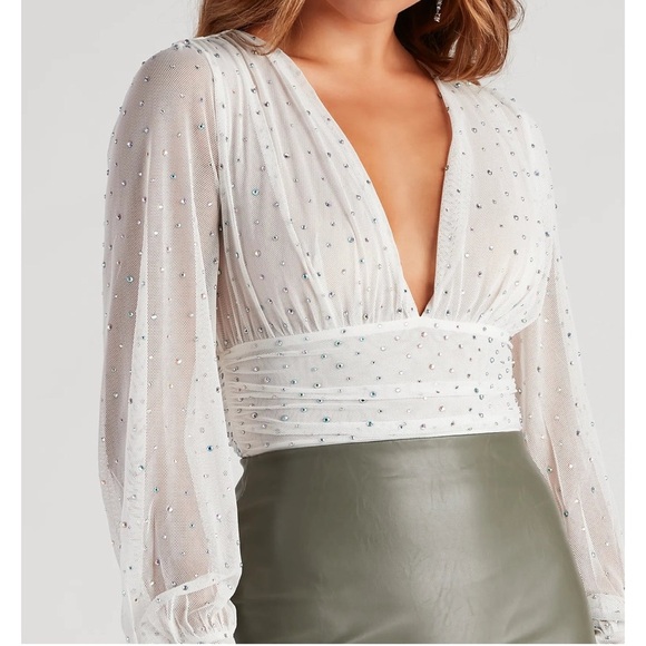 Windsor ‘Prettiest Sparkle’ Rhinestone Mesh Bodysuit - Picture 1 of 4